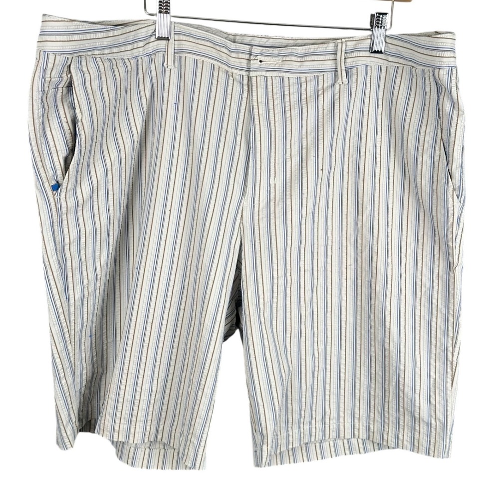 Tommy Bahama Mens Striped Seersucker Shorts Blue Brown White Size 42 Stretch